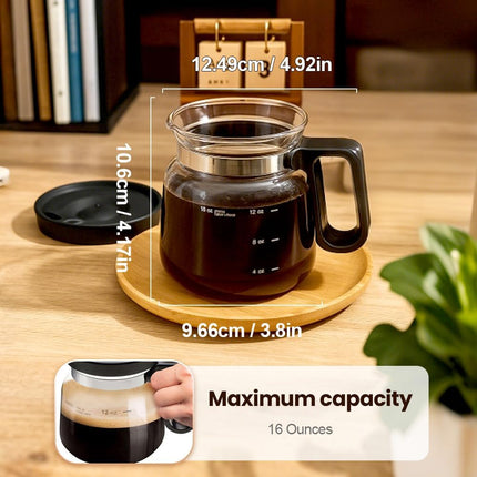 16 Oz Glass Coffee Mug Coffee Pot Style, 2025 New Mini Heatproof Large Capacity Clear Cup Mini Coffee Pot Mug, Upgrade Glass Coffee Mug in Coffee Pots Shape for Hot Chocolate (Black).