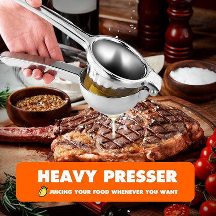 Handheld Lemon Squeezer, 2025 New Stainless Steel Lemon Lime Squeezer Citrus Juicer, Upgrade Heavy Duty Solid Metal Squeezer Bowl Solid Metal Hand Juicer (1, Sliver).