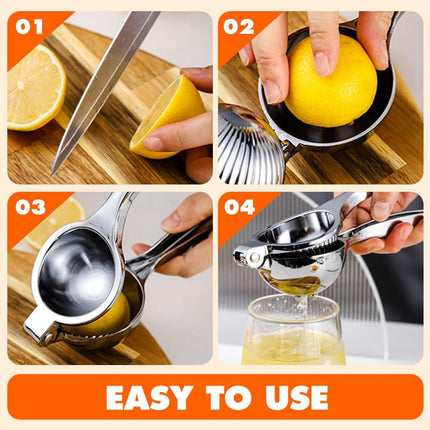 Handheld Lemon Squeezer, 2025 New Stainless Steel Lemon Lime Squeezer Citrus Juicer, Upgrade Heavy Duty Solid Metal Squeezer Bowl Solid Metal Hand Juicer (1, Sliver).