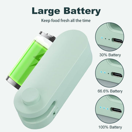 Mini Bag Sealer, 2025 Upgrade Portable Handheld Vacuum Food Sealer Bag Sealing Machine, New 4 In 1 Bag Cutter and Sealer USB Rechargeable Bag Sealer for Plastic Bags Snack Bags (Green).