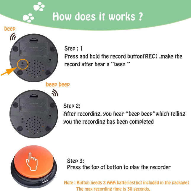 Voice Recording Button for Communication Pet Training Buzzer,30 Second Record&Playback Dog Toy,Voice Recording Clicker for Cat,Puppy,Pet Trainin,Funny Gift for Study Office Home 8Pcs.