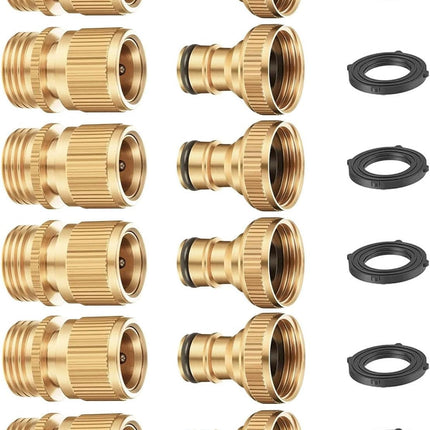 Garden Hose Quick Connector, Solid Brass 3/4 Inch Thread Fitting No-Leak Water Hose Female and Male Easy Connect (6 Sets).