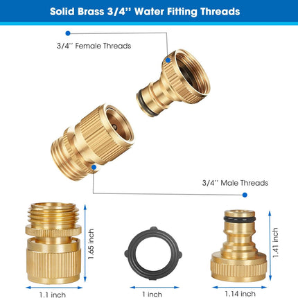 Garden Hose Quick Connector, Solid Brass 3/4 Inch Thread Fitting No-Leak Water Hose Female and Male Easy Connect (6 Sets).