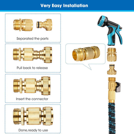 Garden Hose Quick Connector, Solid Brass 3/4 Inch Thread Fitting No-Leak Water Hose Female and Male Easy Connect (6 Sets).