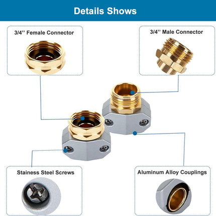 (4 Sets) Garden Hose Repair Connector Fitting, Aluminum Female and Male With Zinc Clamp Water Hose End Repair Connector Fit 3/4 Inch or 5/8 Inch Garden Hose.
