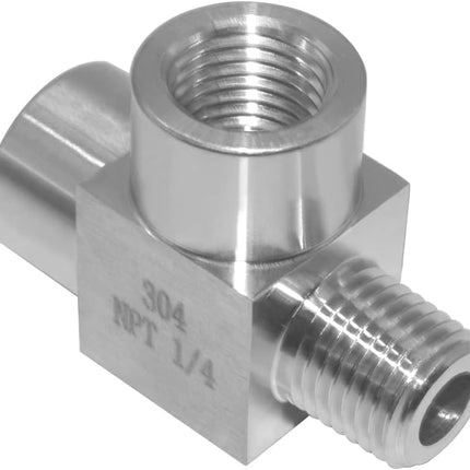Stainless Steel Tee Pipe Fittings, 1/8" NPT Female x 1/8" NPT Female x 1/8" NPT Male Pipe Fittings, Male Run Tee(pack of 2).