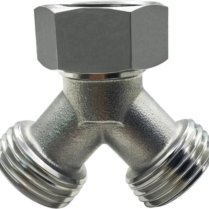 Stainless Steel Garden Hose Splitter 2 Way Y Connector Heavy Duty for Outdoor Garden Faucet Hose Bib.