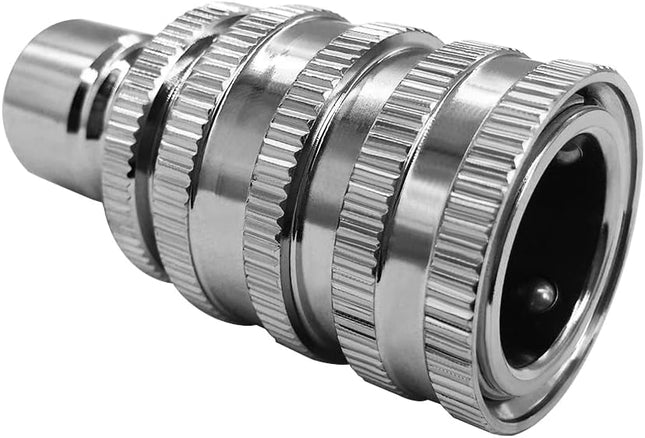 Stainless Garden Hose Quick Connect Fittings Water Hose Connectors 3/4 Inch GHT Disconnect Quick Release (Plating Brass&Nickel on Surface, Set of 2).