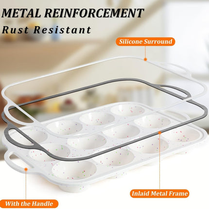 Silicone Regular Size Muffin Pan 12 Cups & Jumbo Muffin Pan with Metal Reinforced Frame.