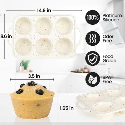 Silicone Regular Size Muffin Pan 12 Cups & Jumbo Muffin Pan with Metal Reinforced Frame.