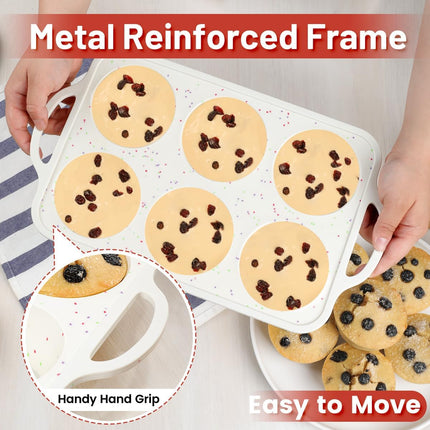Silicone Regular Size Muffin Pan 12 Cups & Jumbo Muffin Pan with Metal Reinforced Frame.