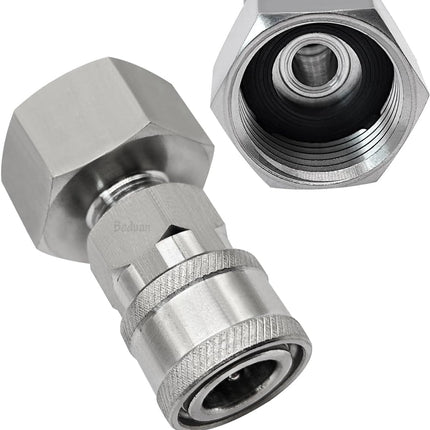 Stainless Steel 3/4 Garden Hose Female Threaded to 1/4 Pressure Washer Adapter Convert Hose to Power Washer Quick Connector Socket Coupler(1/4 QC).