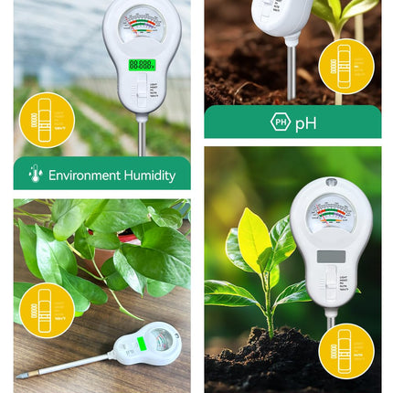 6in1 Multi-Function Soil Moisture Meters Tester Temperature/PH/Humidity/Moisture/Sunlight/Fertility Meter Soil Testing Analyzer Kit for Plants Farms Gardens Lawns Indoor Outdoor Plant Care.