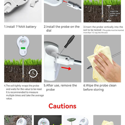 6in1 Multi-Function Soil Moisture Meters Tester Temperature/PH/Humidity/Moisture/Sunlight/Fertility Meter Soil Testing Analyzer Kit for Plants Farms Gardens Lawns Indoor Outdoor Plant Care.