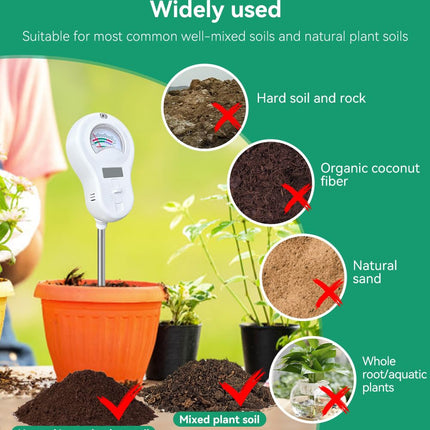 6in1 Multi-Function Soil Moisture Meters Tester Temperature/PH/Humidity/Moisture/Sunlight/Fertility Meter Soil Testing Analyzer Kit for Plants Farms Gardens Lawns Indoor Outdoor Plant Care.