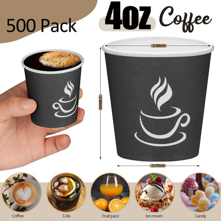 4 oz Paper Coffee Cups - 500 Pack Paper Espresso Cups, Disposable Coffee Cup, Small Paper Cup for Hot or Cold Beverage, Espresso, Capucino for Party, Picnic, Home, Office and Business (Black).