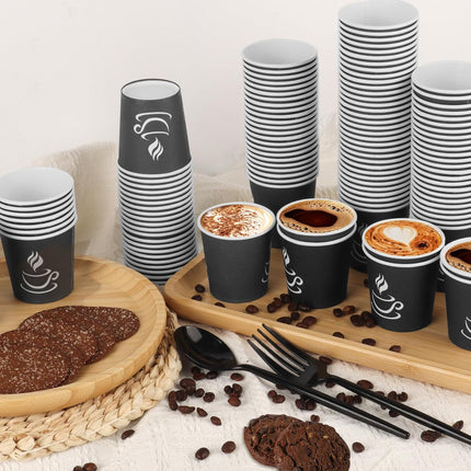 4 oz Paper Coffee Cups - 500 Pack Paper Espresso Cups, Disposable Coffee Cup, Small Paper Cup for Hot or Cold Beverage, Espresso, Capucino for Party, Picnic, Home, Office and Business (Black).