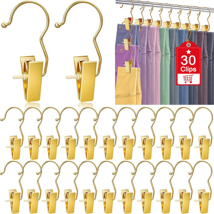 30 Pack Gold Boot Hangers for Closet, Pants Hangers with Clips Portable Travel Hanger Space Saving, Boot Clip Hooks for Hanging Clothes Pins Leggings Hangers Laundry Towels Hat Bra Socks Jean.