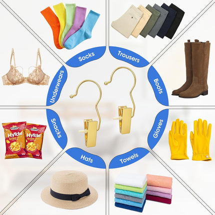 30 Pack Gold Boot Hangers for Closet, Pants Hangers with Clips Portable Travel Hanger Space Saving, Boot Clip Hooks for Hanging Clothes Pins Leggings Hangers Laundry Towels Hat Bra Socks Jean.