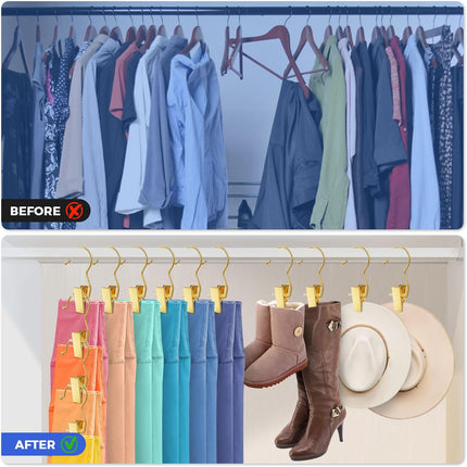 30 Pack Gold Boot Hangers for Closet, Pants Hangers with Clips Portable Travel Hanger Space Saving, Boot Clip Hooks for Hanging Clothes Pins Leggings Hangers Laundry Towels Hat Bra Socks Jean.
