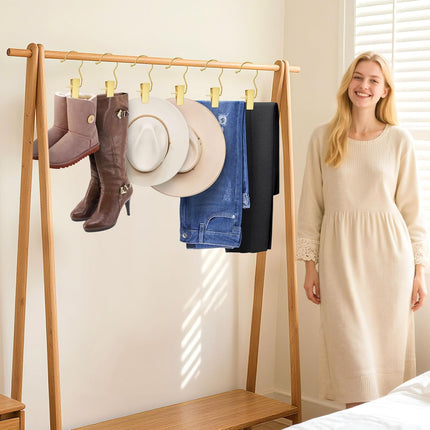 30 Pack Gold Boot Hangers for Closet, Pants Hangers with Clips Portable Travel Hanger Space Saving, Boot Clip Hooks for Hanging Clothes Pins Leggings Hangers Laundry Towels Hat Bra Socks Jean.