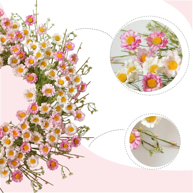 24 Inch Spring Wreaths for Front Door - Artificial Flower Wreath with Baby Pink & Cream Daisy, Summer Floral Wreath for Front Door, Farmhouse Spring Door Wreath for Indoor Outdoor Home Decor.