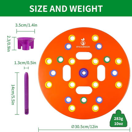 Round Seed Planting Template by  – Patented Color-Coded Garden Spacing Tool Kit with Seed & Seedling Spacer, Dibber with Seed Spoon & Laminated Vegetable Growing Guide.