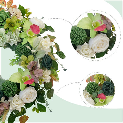 22 Inch Green Orchid Spring Everyday Wreath for Front Door, Indoor Outdoor, Rustic Farmhouse Style, Artificial Flowers and Foliage.