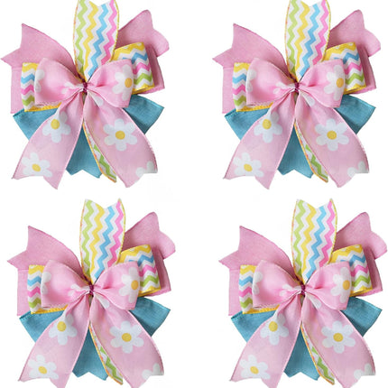 4 PCS 10 Inch Easter Bow for Wreath, Pink Yellow Blue Spring Bows for Wreaths, Basket, Cabinet, Festive Easter Decoration Indoor Outdoor.