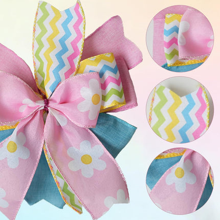 4 PCS 10 Inch Easter Bow for Wreath, Pink Yellow Blue Spring Bows for Wreaths, Basket, Cabinet, Festive Easter Decoration Indoor Outdoor.