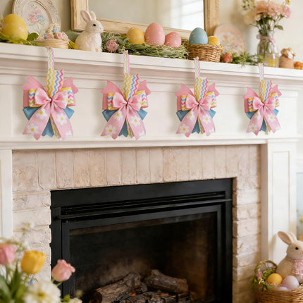 4 PCS 10 Inch Easter Bow for Wreath, Pink Yellow Blue Spring Bows for Wreaths, Basket, Cabinet, Festive Easter Decoration Indoor Outdoor.