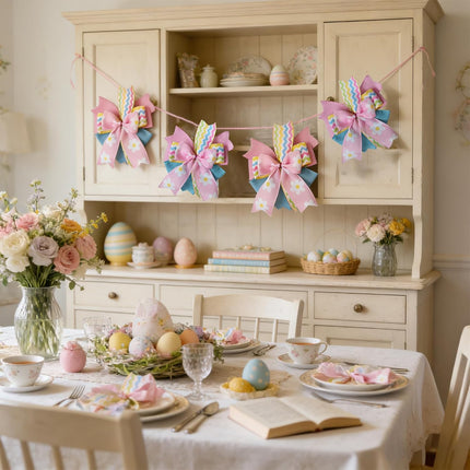 4 PCS 10 Inch Easter Bow for Wreath, Pink Yellow Blue Spring Bows for Wreaths, Basket, Cabinet, Festive Easter Decoration Indoor Outdoor.
