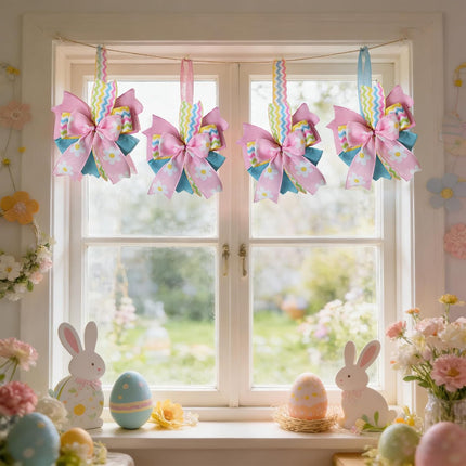 4 PCS 10 Inch Easter Bow for Wreath, Pink Yellow Blue Spring Bows for Wreaths, Basket, Cabinet, Festive Easter Decoration Indoor Outdoor.