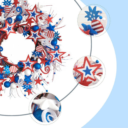 22 Inch Patriotic Glitter Stars Pineapple Wreath for Front Door, Memorial Day, Independence Day & 4th of July.