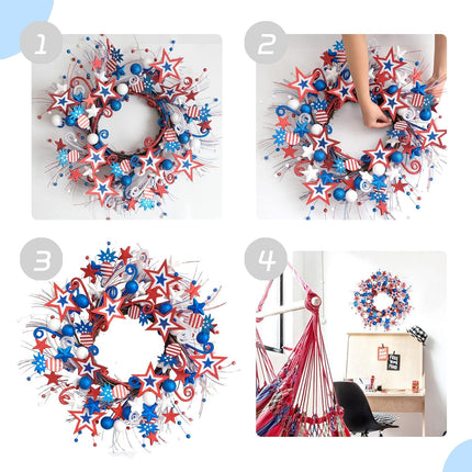 22 Inch Patriotic Glitter Stars Pineapple Wreath for Front Door, Memorial Day, Independence Day & 4th of July.