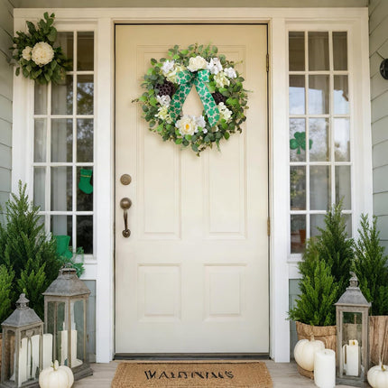 24 Inch Spring Hydrangea Flower Wreath for Front Door, Spring Summer Penoy Lotus Pod Wreath Indoor Outdoor, Rustic Farmhouse Everyday Floral Wreaths.
