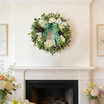 24 Inch Spring Hydrangea Flower Wreath for Front Door, Spring Summer Penoy Lotus Pod Wreath Indoor Outdoor, Rustic Farmhouse Everyday Floral Wreaths.