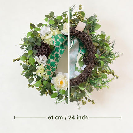 24 Inch Spring Hydrangea Flower Wreath for Front Door, Spring Summer Penoy Lotus Pod Wreath Indoor Outdoor, Rustic Farmhouse Everyday Floral Wreaths.