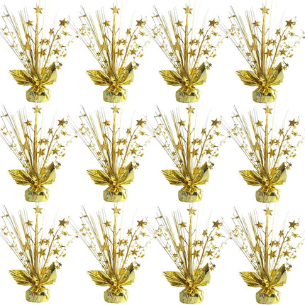 12 Pack Metallic Gold Foil Spray Centerpieces Stars Brust Table Centerpieces for Wedding Birthday Anniversary Holiday Party Decor, Metallic Star Balloon Wights for Party, Table Decor for Party.