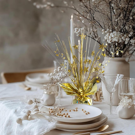 12 Pack Metallic Gold Foil Spray Centerpieces Stars Brust Table Centerpieces for Wedding Birthday Anniversary Holiday Party Decor, Metallic Star Balloon Wights for Party, Table Decor for Party.
