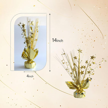 12 Pack Metallic Gold Foil Spray Centerpieces Stars Brust Table Centerpieces for Wedding Birthday Anniversary Holiday Party Decor, Metallic Star Balloon Wights for Party, Table Decor for Party.