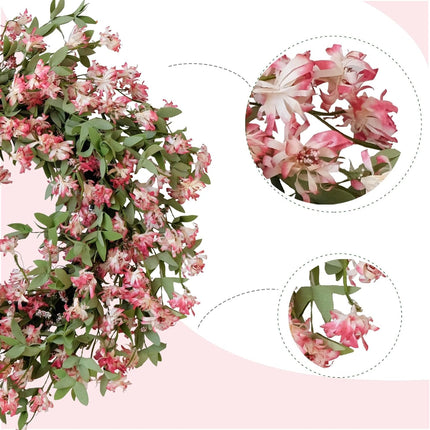 Rose Pink Forsythia Flower Wreath for Front Door, Spring Summer Everyday Artificial Flower Wreath for Indoor Outdoor, Rustic Farmhouse Forsythia Wreath for Anniversary Wedding Valentine.