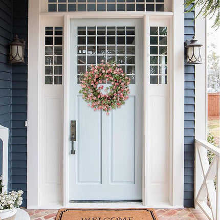 Rose Pink Forsythia Flower Wreath for Front Door, Spring Summer Everyday Artificial Flower Wreath for Indoor Outdoor, Rustic Farmhouse Forsythia Wreath for Anniversary Wedding Valentine.