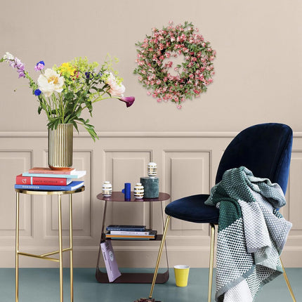 Rose Pink Forsythia Flower Wreath for Front Door, Spring Summer Everyday Artificial Flower Wreath for Indoor Outdoor, Rustic Farmhouse Forsythia Wreath for Anniversary Wedding Valentine.