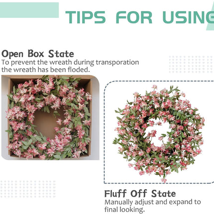 Rose Pink Forsythia Flower Wreath for Front Door, Spring Summer Everyday Artificial Flower Wreath for Indoor Outdoor, Rustic Farmhouse Forsythia Wreath for Anniversary Wedding Valentine.