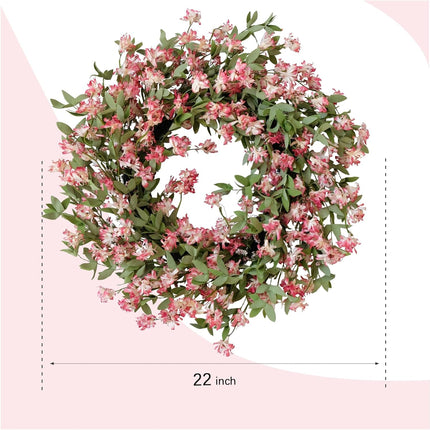Rose Pink Forsythia Flower Wreath for Front Door, Spring Summer Everyday Artificial Flower Wreath for Indoor Outdoor, Rustic Farmhouse Forsythia Wreath for Anniversary Wedding Valentine.