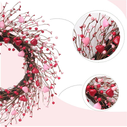 20 Inch Valentine Heart Berries Wreath for Front Door, Pink Valentine’s Day Wreath for Indoor Outdoor, Valentine Heart Wreaths for Wedding Doors Windows Walls.