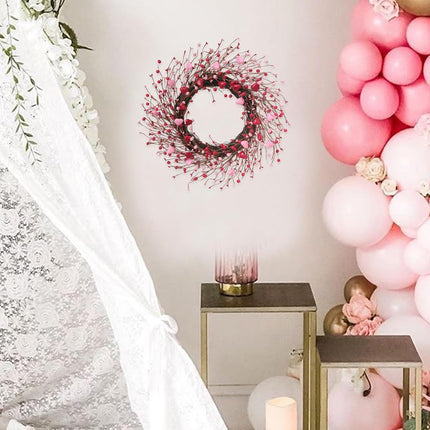 20 Inch Valentine Heart Berries Wreath for Front Door, Pink Valentine’s Day Wreath for Indoor Outdoor, Valentine Heart Wreaths for Wedding Doors Windows Walls.
