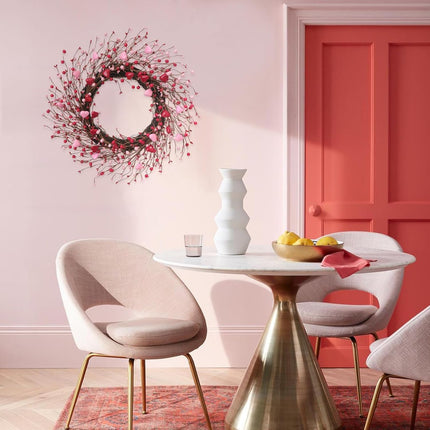 20 Inch Valentine Heart Berries Wreath for Front Door, Pink Valentine’s Day Wreath for Indoor Outdoor, Valentine Heart Wreaths for Wedding Doors Windows Walls.
