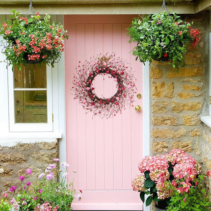 20 Inch Valentine Heart Berries Wreath for Front Door, Pink Valentine’s Day Wreath for Indoor Outdoor, Valentine Heart Wreaths for Wedding Doors Windows Walls.